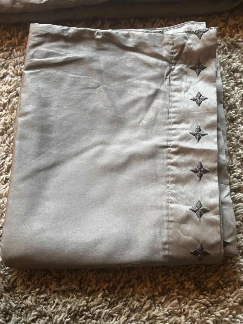 IKEA Gray Cotton Duvet Cover 2 pillow queen Vinranka Embroidery star snaps